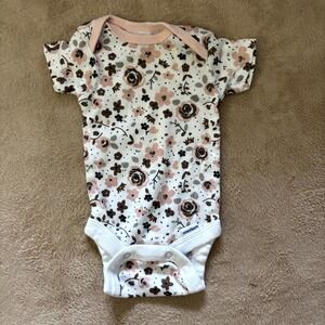 Gerber Organic Newborn Floral Onesie Baby Girl Bodysuit Pink Brown Flowers